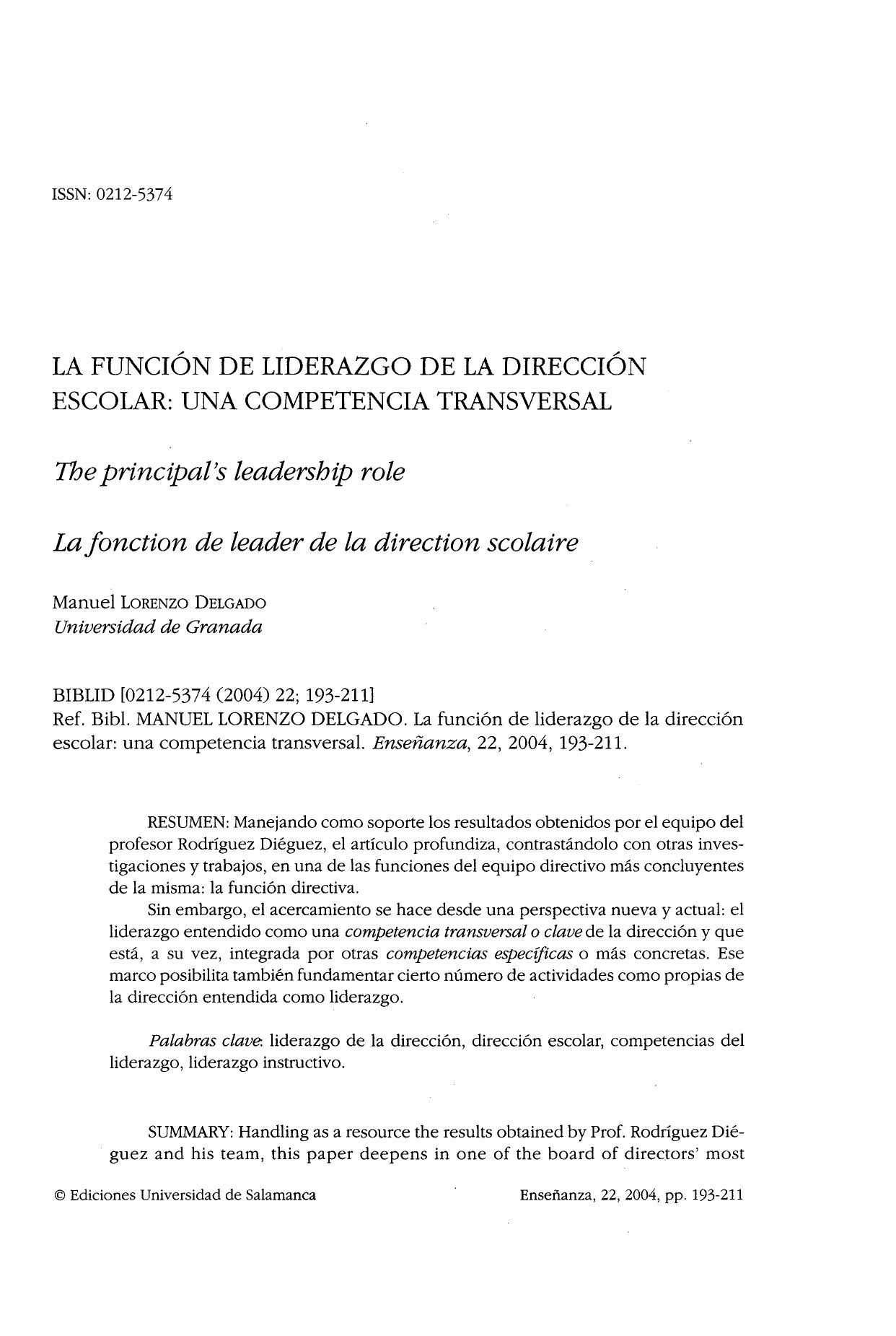 La función de liderazgo de la dirección escolar: una competencia transversal